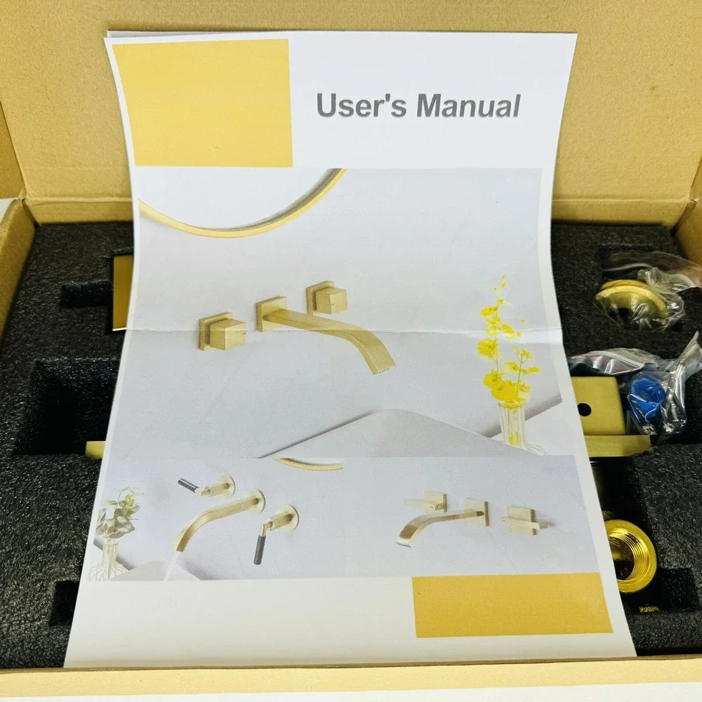 RBROHANT Brushed Gold Wall Mount Bathroom‎ Sink Faucet w/ Rough in Valve RB0996